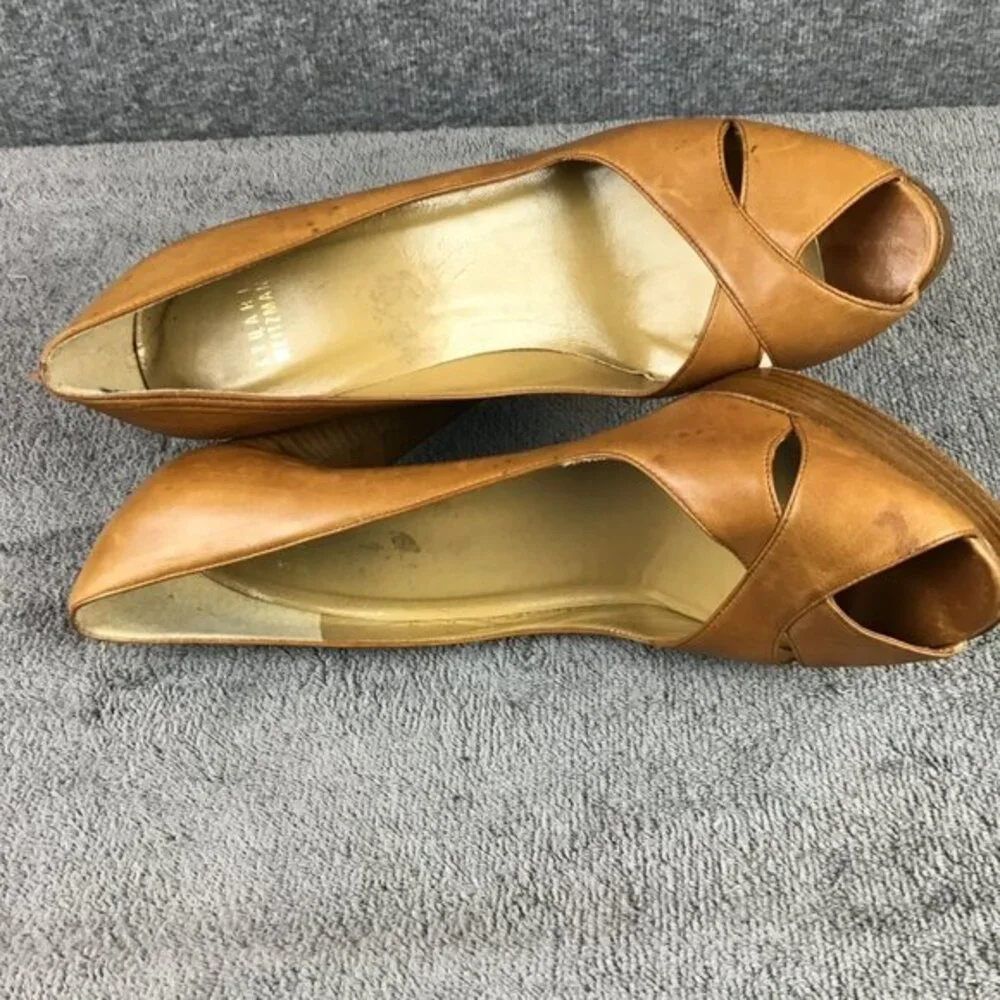 Vintage Stuart Weitzman Distressed‎ Leather Sz 9 W Peep Toe Platform Stile…